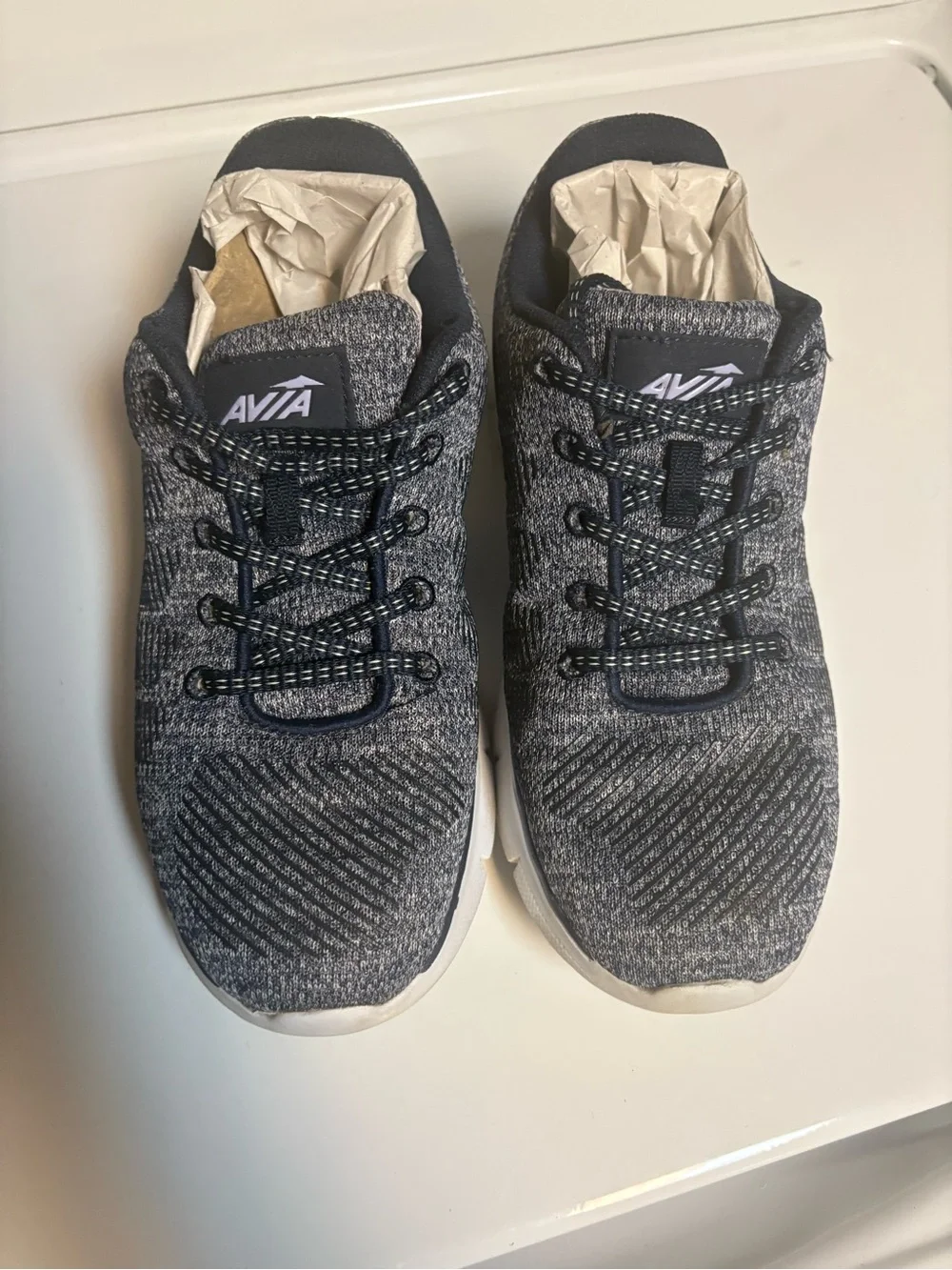 Avia Navy Knit Slip-On Athletic Sneakers with White Sole